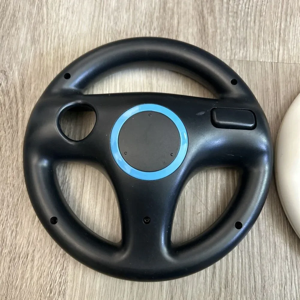 Nintendo Wii Controller Steering Wheel x2 Mario Kart Racing White Black Pair